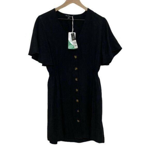 Velvet Heart Black V-Neck Flutter Sleeve Front Button Dress Size S - Picture 3 of 10